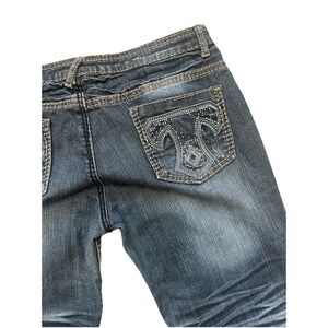 Thrill Jeans Woman 11 Blue Denim Studded Pockets Low‎ Rise Whiskers Medium Wash